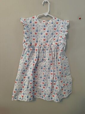 Stitchy Fish White Nautical Print Ruffle Dress